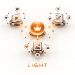 Illustratie van een compact netwerk voor AI Zichtbaarheid & Online Autoriteit Light