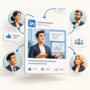 Illustratie van een LinkedIn-post namens een merk voor een zakelijk publiek