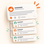 Reddit-thread of post met merkvermelding Illustratie van een Reddit-thread met een merkvermelding en reacties